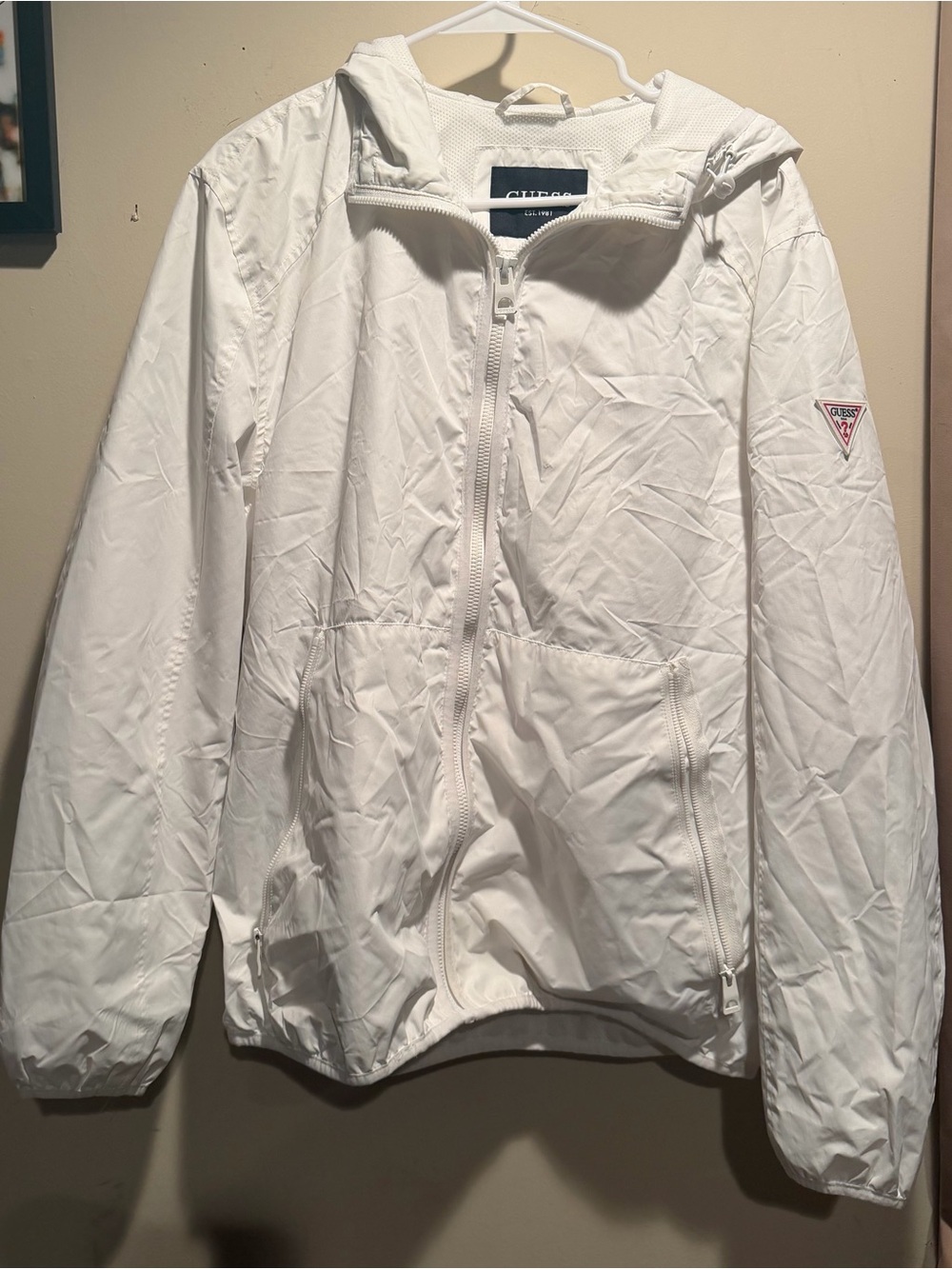 Guess white Windbreaker with Logo - Size Large